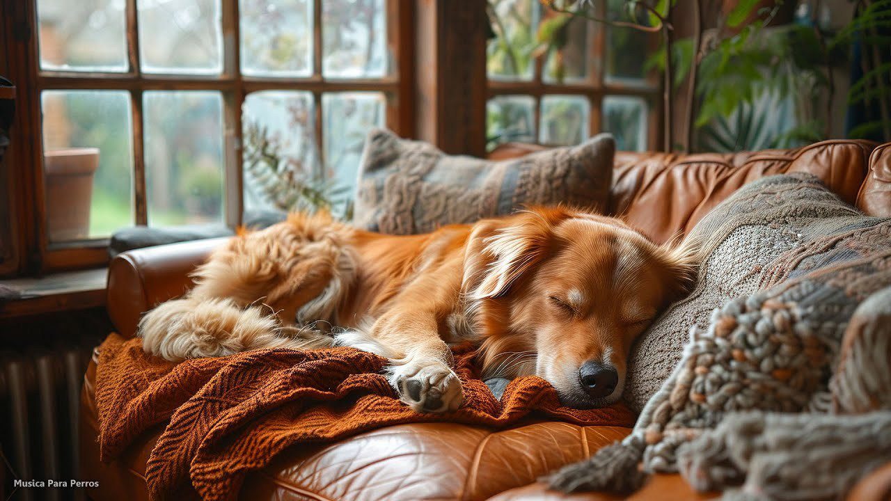 Perro durmiendo profundamente en un sofá