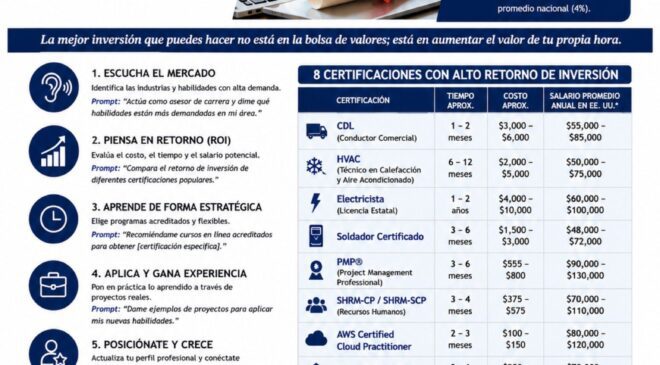 Infografía de certificaciones y licencias con mejor retorno de inversión